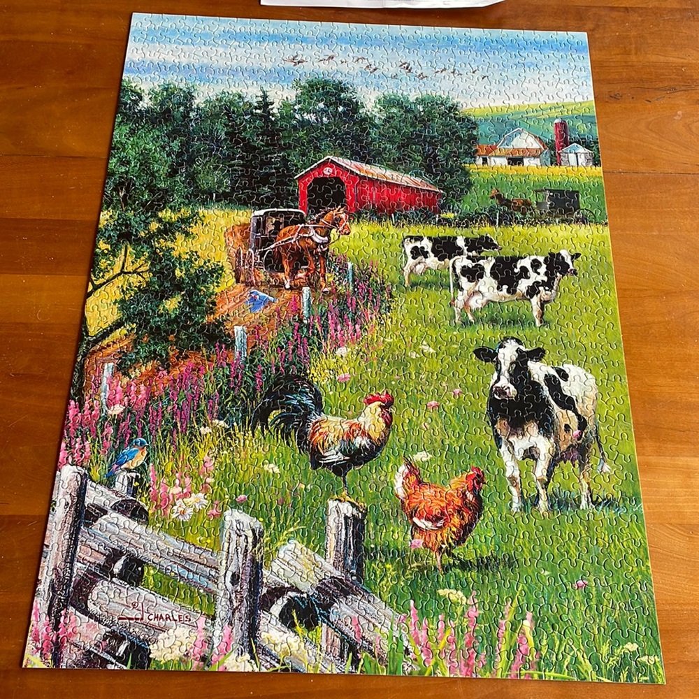 KI Puzzles Covered Bridge & Buggy the art of J. Charles. 1000 Pieces. EUC - Picture 2 of 12